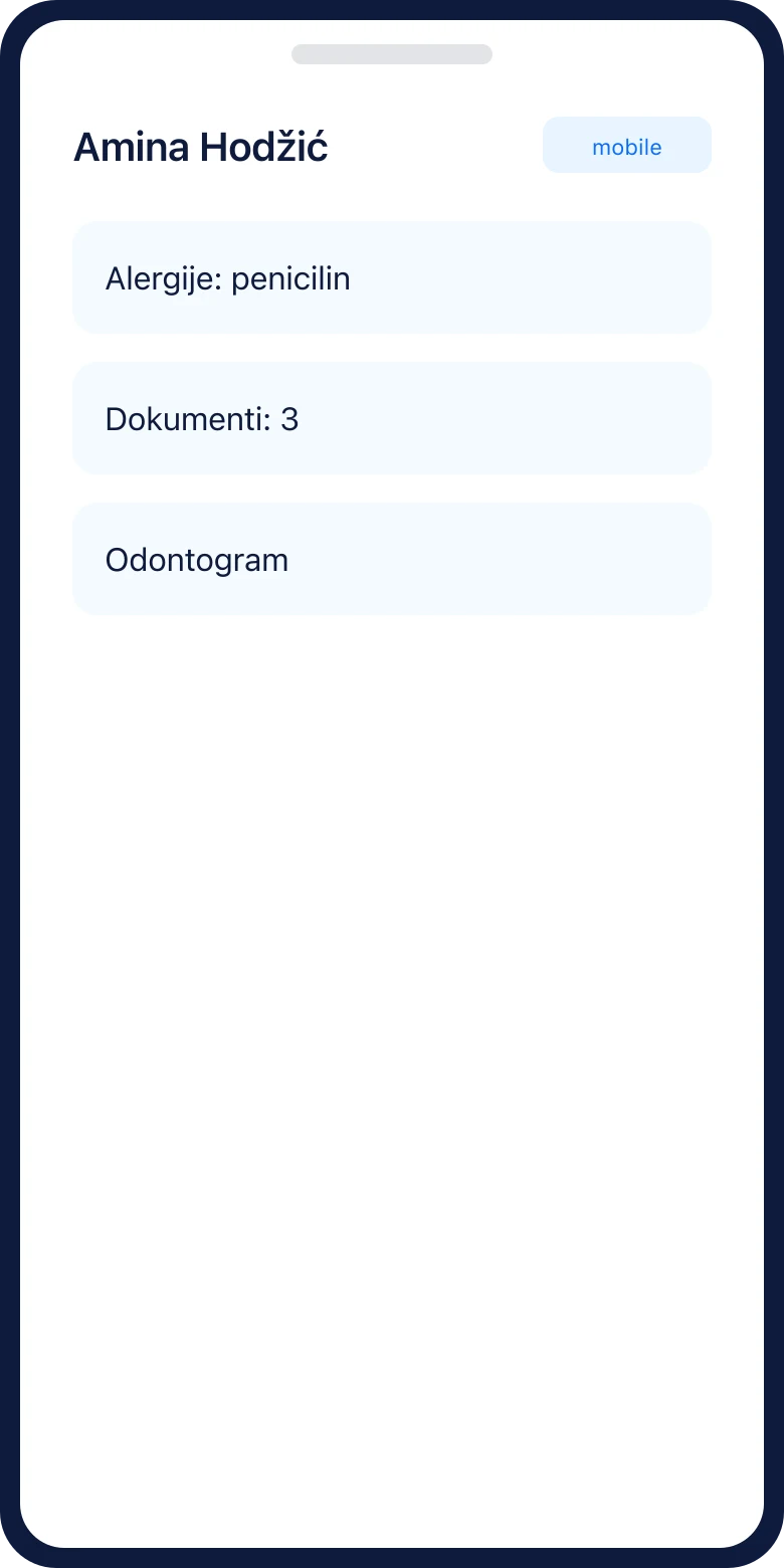 DentOrd karton pacijenta na telefonu